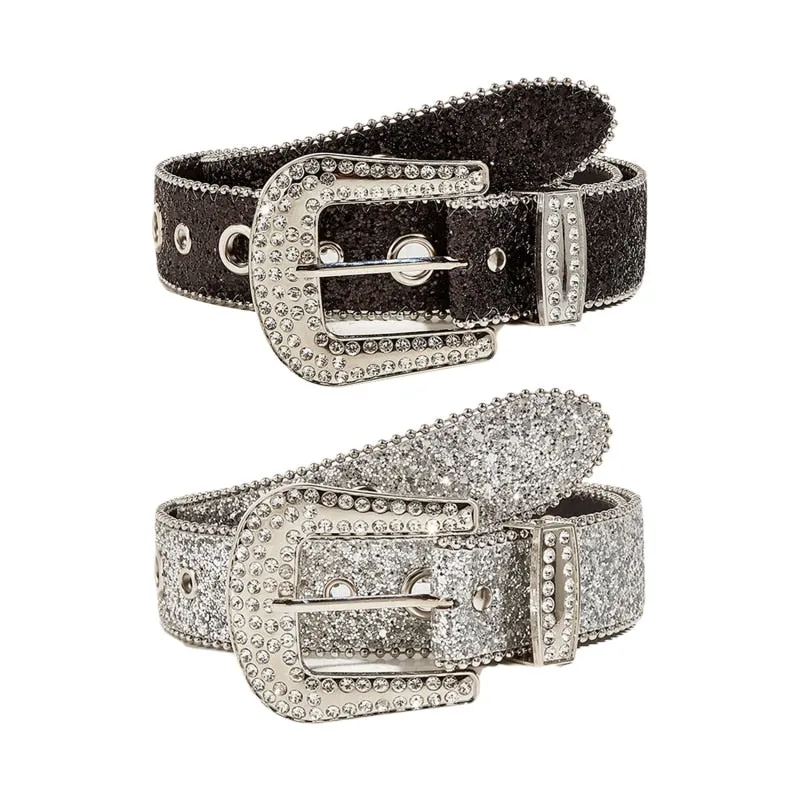 Women PU Leather Strap rhinestone Belts