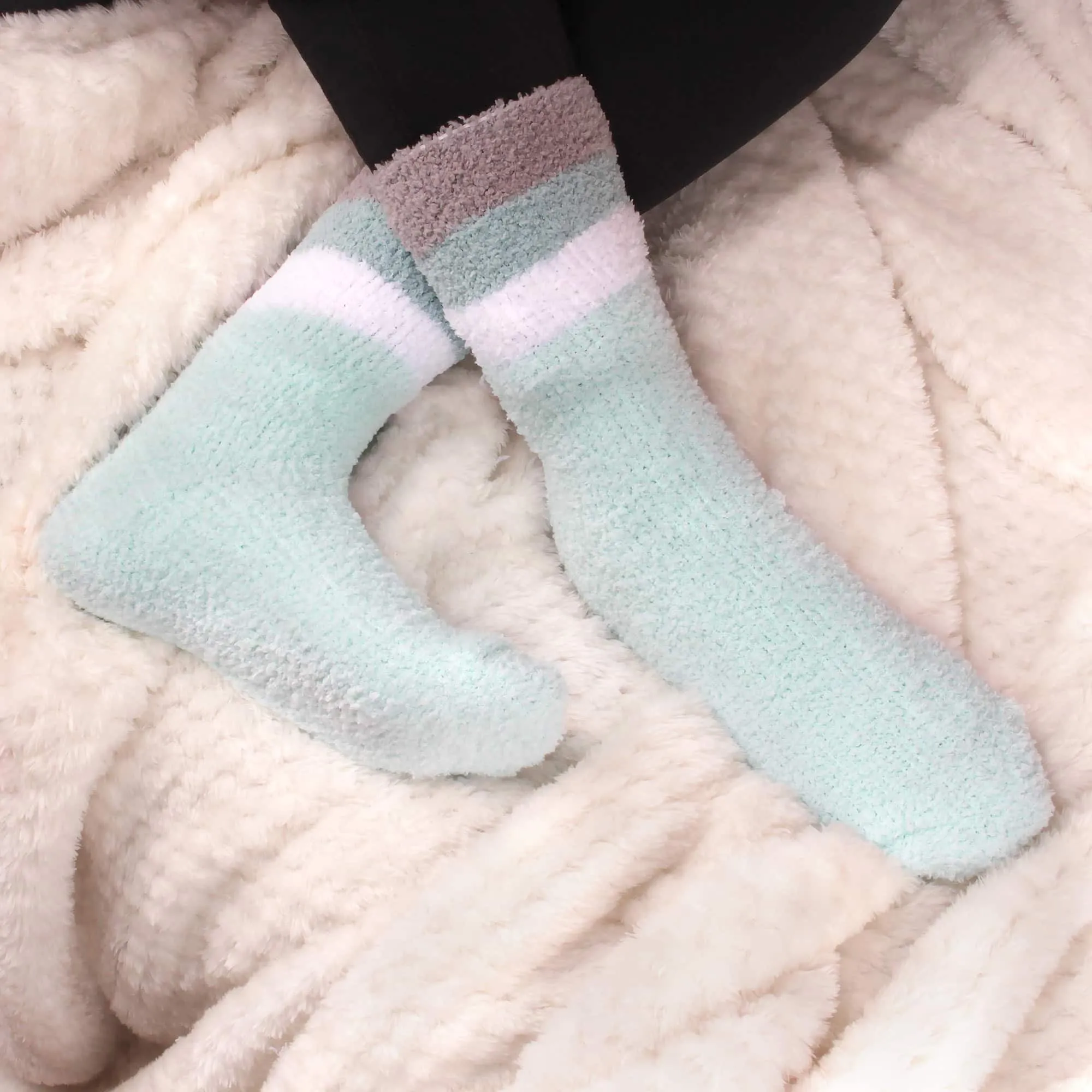 Women's Soft and Cozy Fuzzy Assorted Crew Socks - 5 Pair Assortments