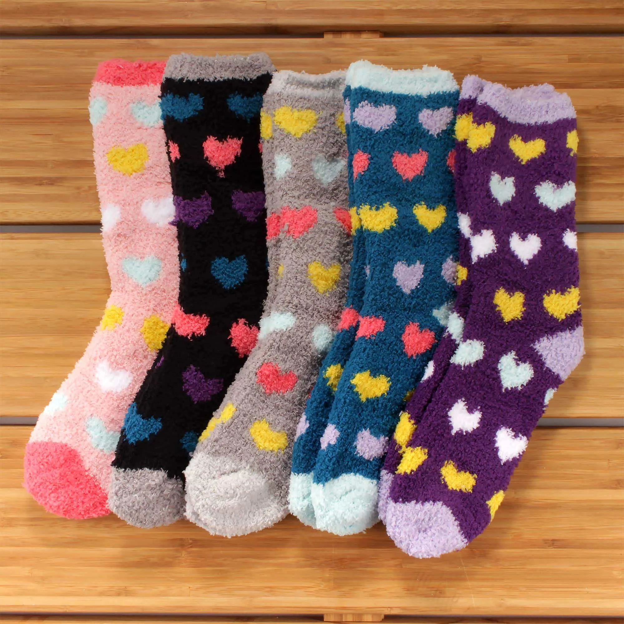 Women's Soft and Cozy Fuzzy Assorted Crew Socks - 5 Pair Assortments