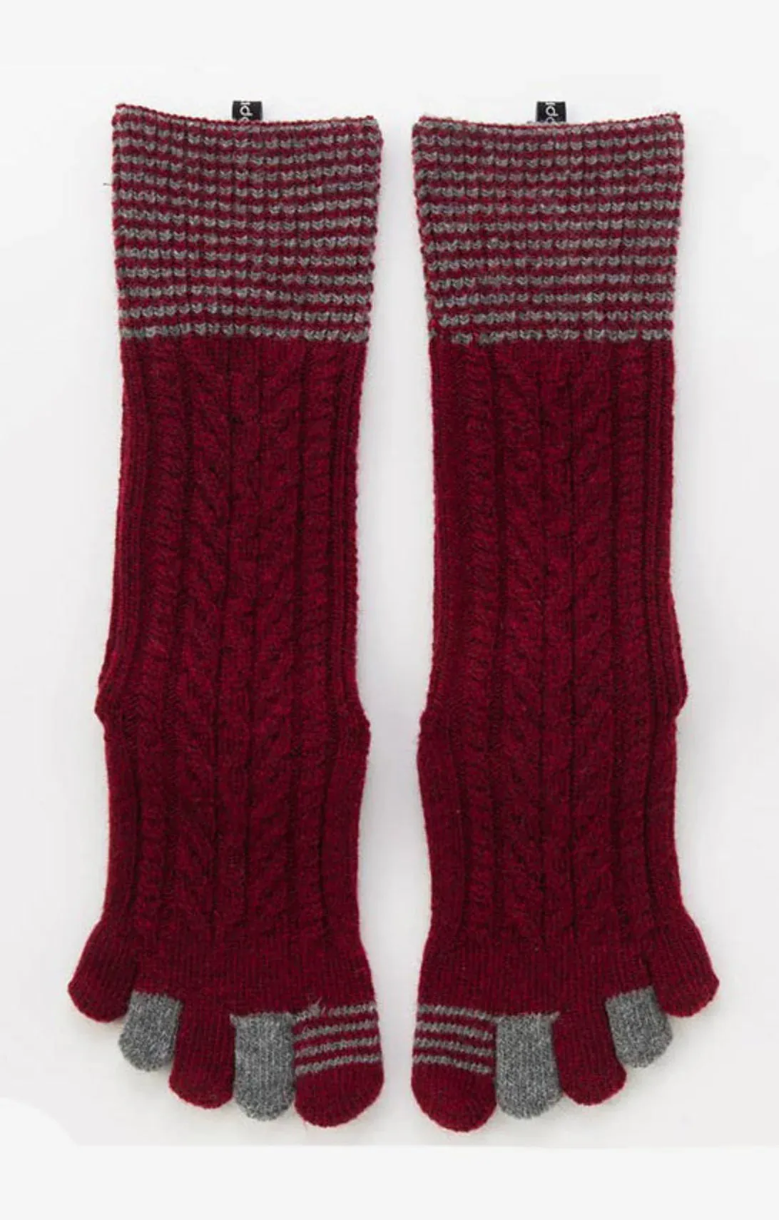 Wool Blend Cable Striped Midcalf Toe Socks